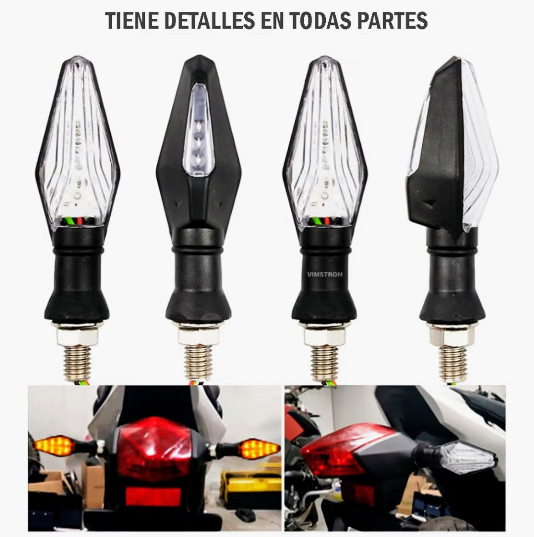 ↔️Paquete de 4 Direccionales LED de Doble Función para Motocicleta ↪️↩️ “Hazte ver. Señala con estilo. Sé más seguro.”
