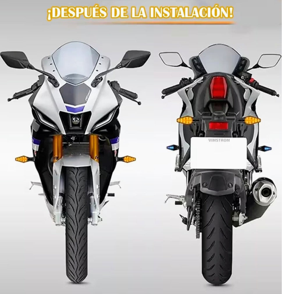 ↔️Paquete de 4 Direccionales LED de Doble Función para Motocicleta ↪️↩️ “Hazte ver. Señala con estilo. Sé más seguro.”