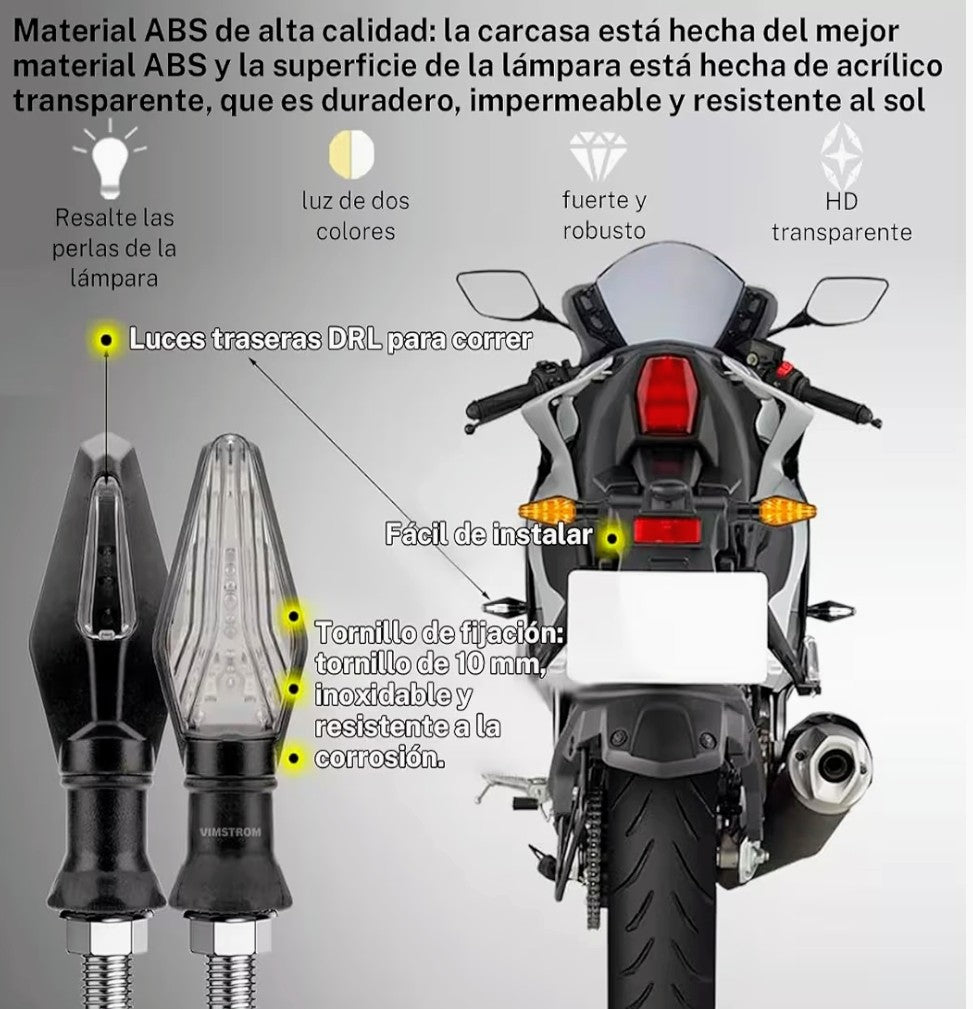 ↔️Paquete de 4 Direccionales LED de Doble Función para Motocicleta ↪️↩️ “Hazte ver. Señala con estilo. Sé más seguro.”