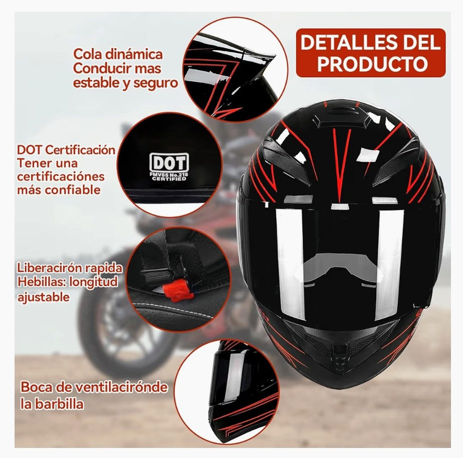 🏁  LingLucky Casco de Motocicleta Certificado DOT 🛡️ “Protege tu ruta. Domina cada kilómetro.”